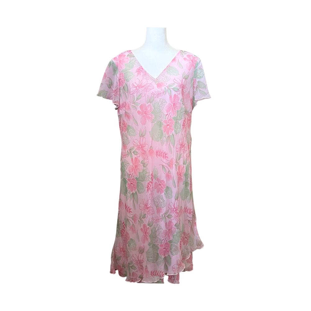 Vtg Fashion Bug Midi Dress 16W Pink Floral Feminine Romantic Soft Girl Whimsical